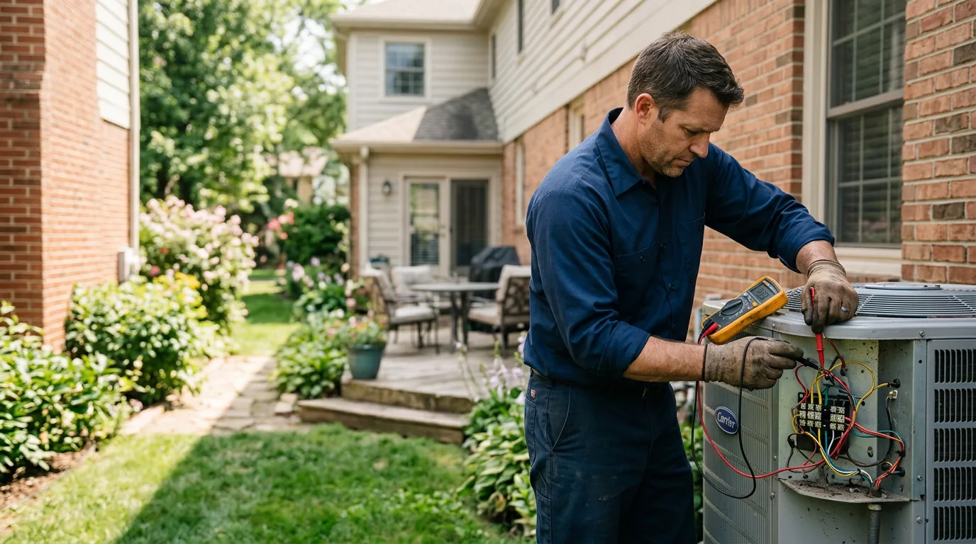 HVAC technician working in a home in Rhode Island